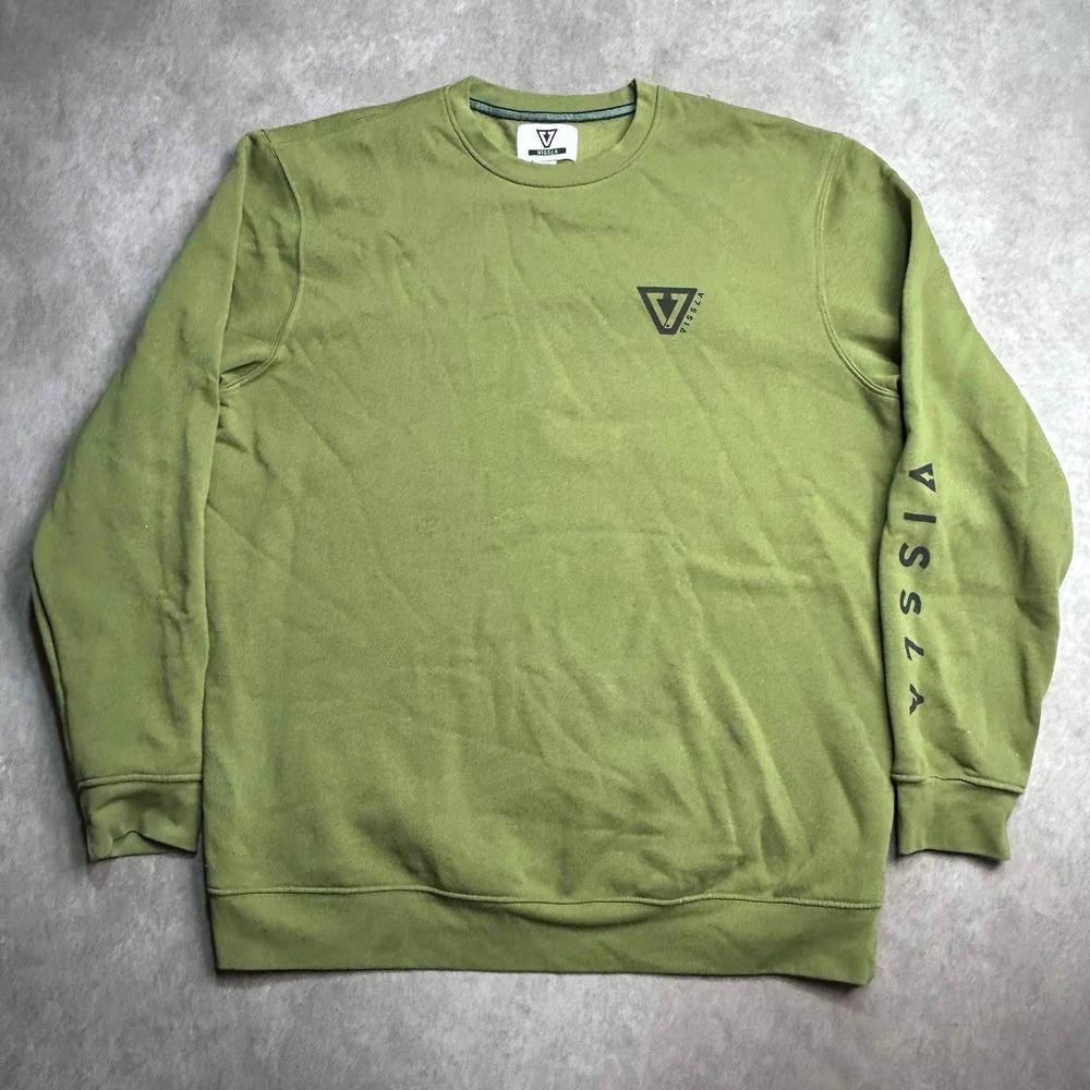 Vissla Mens Olive Green Graphic Logo Fleece Crewneck Sweatshirt XL Pullover